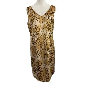 Blushe Impressions 100% Silk Shift Dress Womens Size 14 Leopard Print Sleeveless